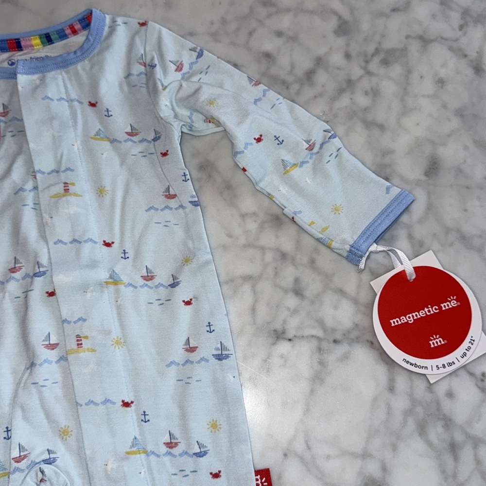NWT Magnetic Me Blue Sailboat Footie - Picture 5 of 7